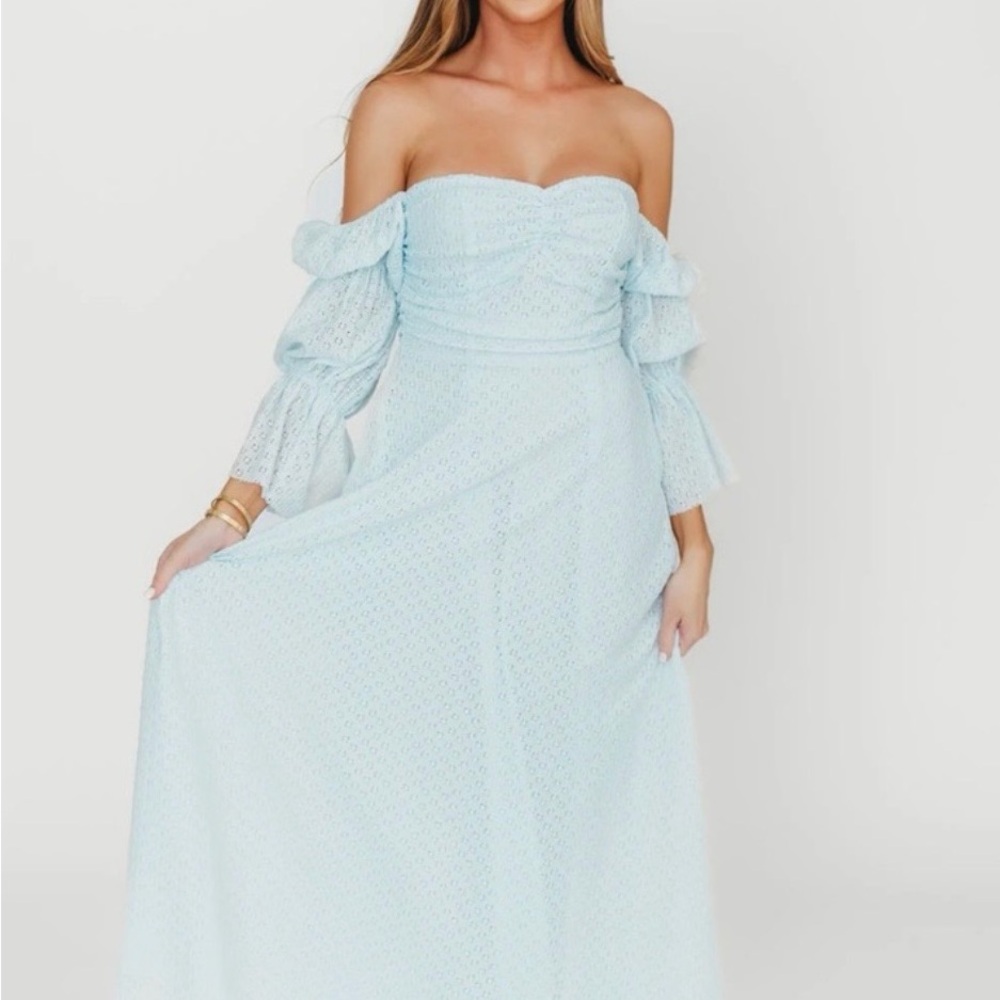 Elegant Off-Shoulder Light Blue Dress